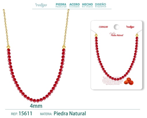 [15611] Collar de cornalina 4 mm - Joyería de piedra natural y acero