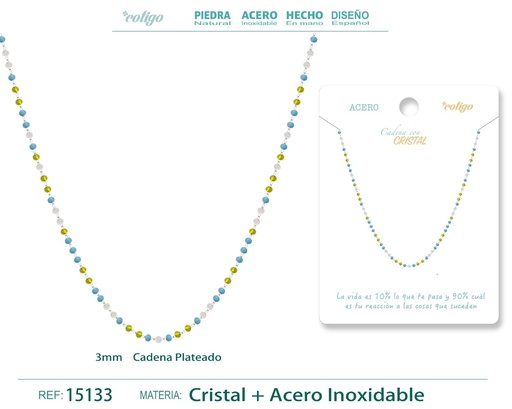 [15133] Collar de acero plateado con bola de cristal - Joyería de acero y estilo contemporáneo