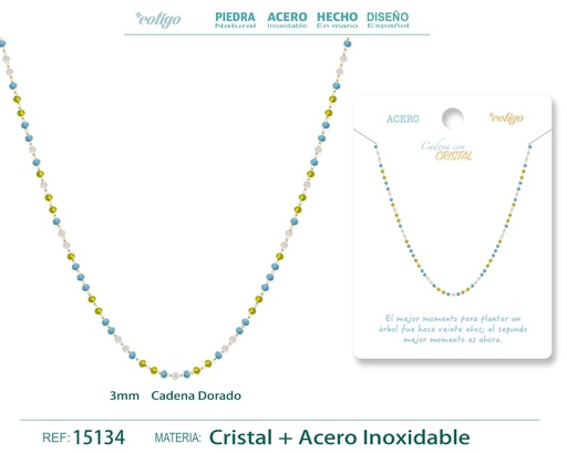 [15134] Collar de acero dorado con bola de cristal - Joyería de acero y estilo contemporáneo