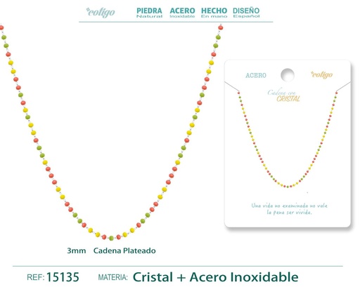 [15135] Collar de acero plateado con bola de cristal - Joyería de acero y estilo contemporáneo