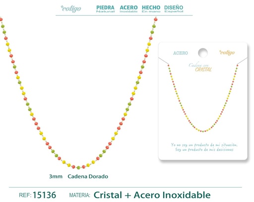 [15136] Collar de acero dorado con bola de cristal - Joyería de acero y estilo contemporáneo