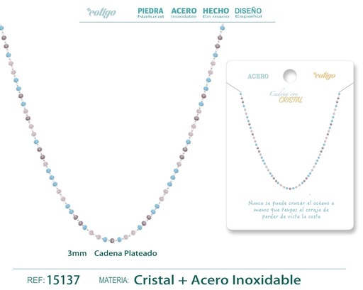 [15137] Collar de acero plateado con bola de cristal - Joyería de acero y estilo contemporáneo