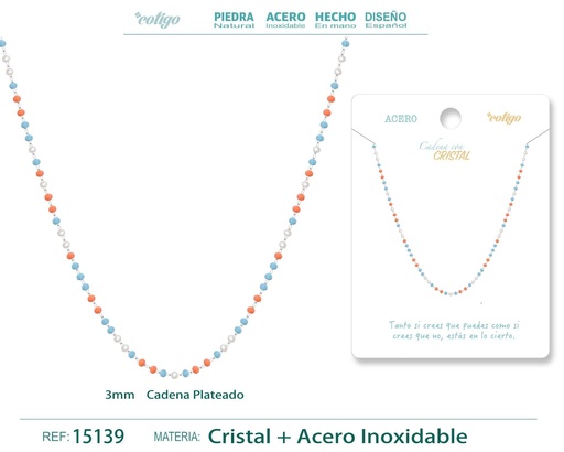 [15139] Collar de acero plateado con bola de cristal - Accesorios de joyería