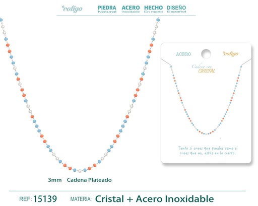 [15139] Collar de acero plateado con bola de cristal - Joyería de acero y estilo contemporáneo