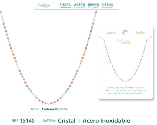 [15140] Collar de acero dorado con bola de cristal - Joyería de acero y estilo contemporáneo