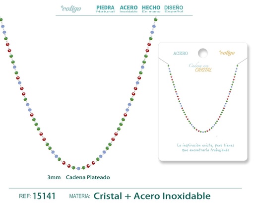 [15141] Collar de acero plateado con bola de cristal - Joyería de acero y estilo contemporáneo