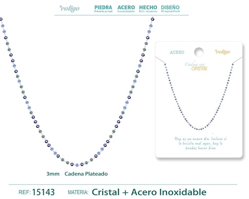 [15143] Collar de acero plateado con bola de cristal - Joyería de acero y estilo contemporáneo