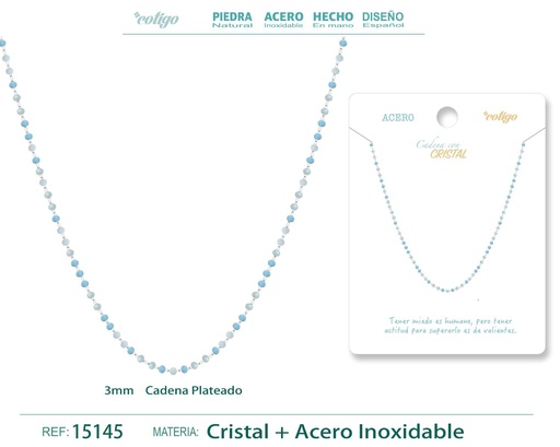 [15145] Collar de acero plateado con bola de cristal - Joyería de acero y estilo contemporáneo