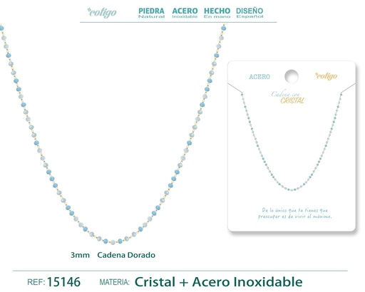 [15146] Collar de acero dorado con bola de cristal - Accesorios de joyería
