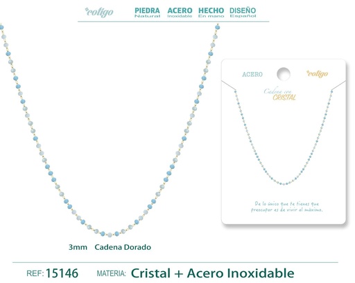 [15146] Collar de acero dorado con bola de cristal - Joyería de acero y estilo contemporáneo