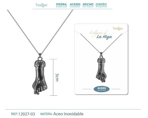 [12027-03] Colgante mano higa de acero 20 mm color negro - Joyería de acero y protección