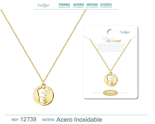 [12739] Colgante sol y luna de acero color dorado - Joyería de acero y simbolismo