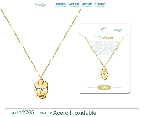 [12765] Colgante calavera de acero color dorado - Joyería de acero y estilo alternativo