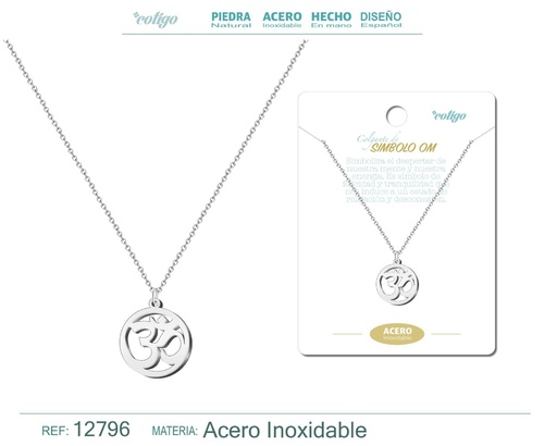 [12796] Colgante Símbolo OM de Acero Color Plateado - Accesorios de joyería y collares