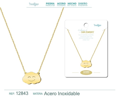 [12843] Colgante Cara Sonriente de Acero Color Dorado - Accesorios de joyería y collares