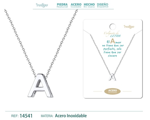 [14541] Collar letra A color plateado - Joyería personalizable y elegante