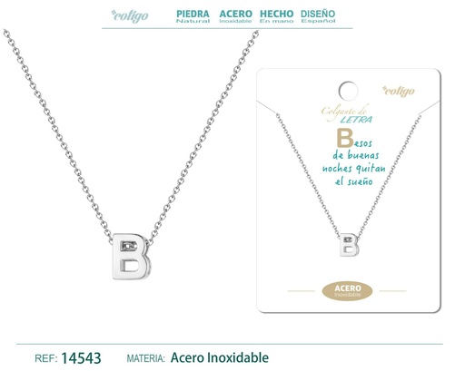[14543] Collar letra B color plateado - Joyería personalizable y elegante