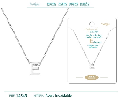 [14549] Collar letra E color plateado - Joyería personalizable y elegante