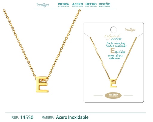 [14550] Collar letra E color dorado - Joyería personalizable y elegante