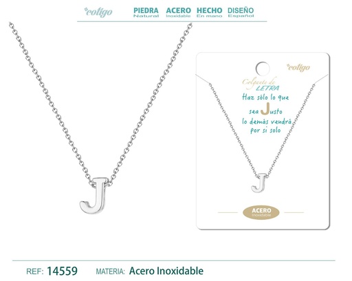 [14559] Collar letra J color plateado - Joyería personalizable y elegante