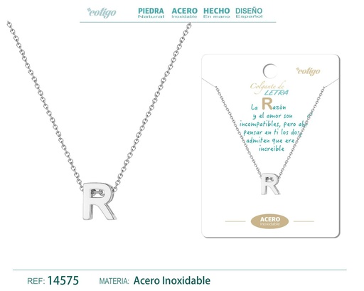 [14575] Collar letra R color plateado - Joyería personalizable y elegante