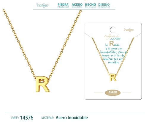 [14576] Collar letra R color dorado - Joyería personalizable y elegante