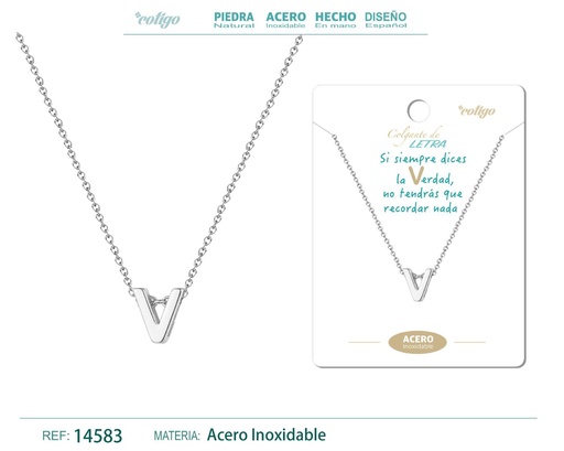 [14583] Collar letra V color plateado - Joyería personalizable y elegante