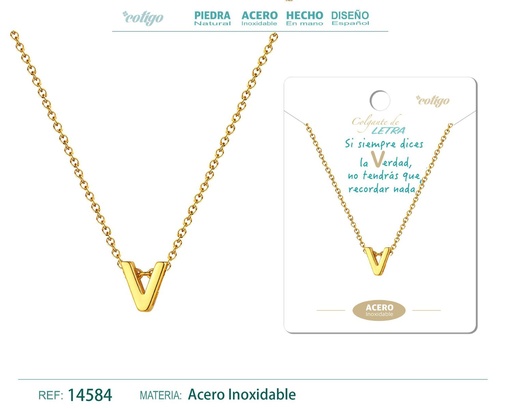 [14584] Collar con letra V en color dorado - Joyería personalizada