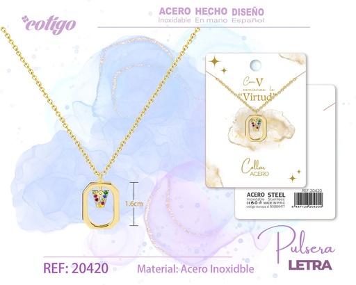 [20420] Collar con letra V dorado y circonitas - Joyería elegante