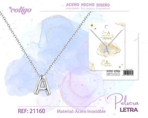 [21160] Collar con letra A en acero plateado - Joyería moderna