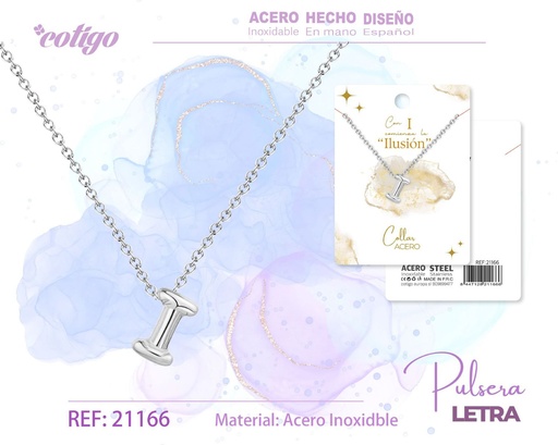 [21166] Collar con letra I en acero plateado - Joyería moderna