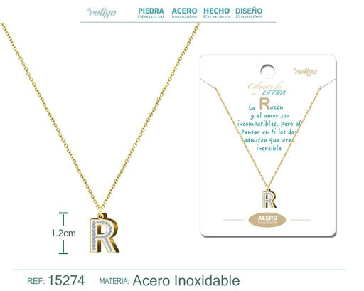 [15274] Collar con letra R en color plateado - Joyería personalizada