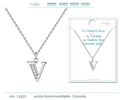 [11825] Collar letra-V con strass - Joyería brillante