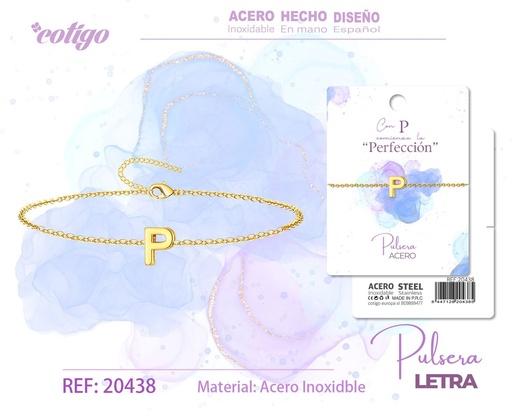 [20438] Pulsera con letra P en color dorado - Joyería de moda