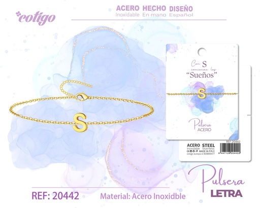 [20442] Pulsera con letra S en color dorado - Joyería de moda