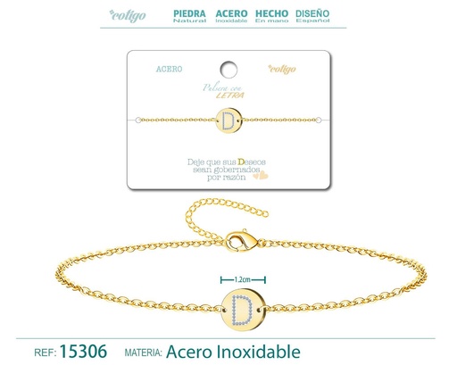 [15306] Pulsera con letra E en color dorado - Joyería de moda