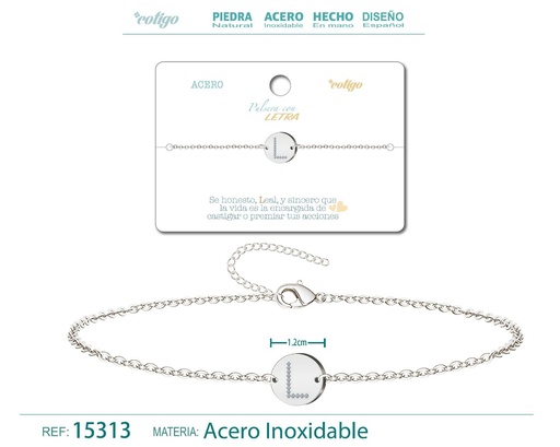 [15313] Pulsera con letra M en color plateado - Joyería de moda