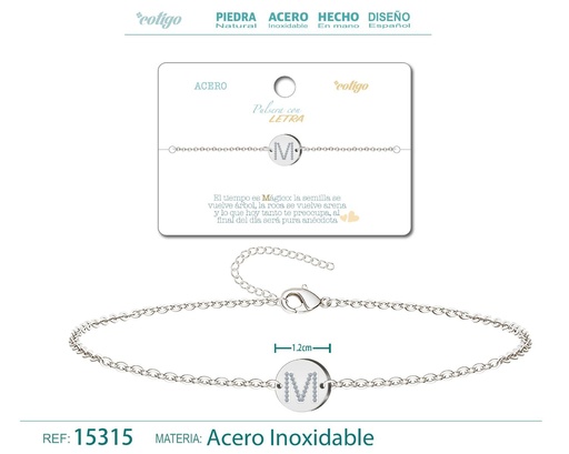 [15315] Pulsera con letra N en color plateado - Joyería de moda