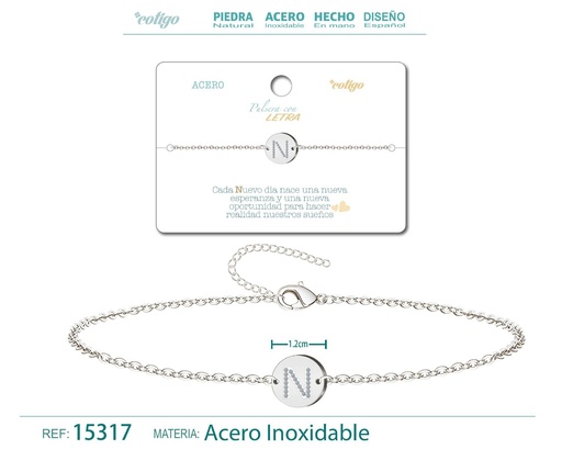 [15317] Pulsera con letra P en color plateado - Joyería de moda