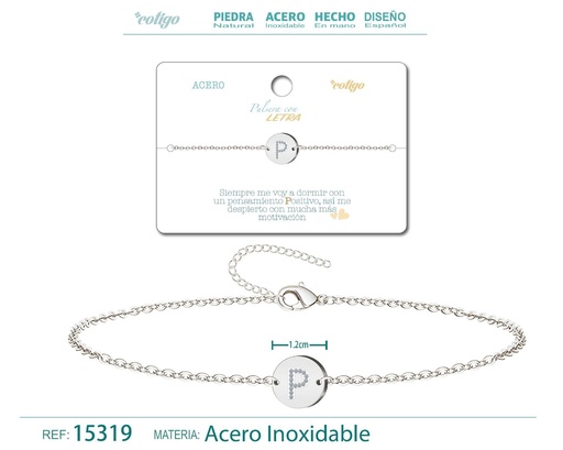 [15319] Pulsera con letra R en color plateado - Joyería de moda