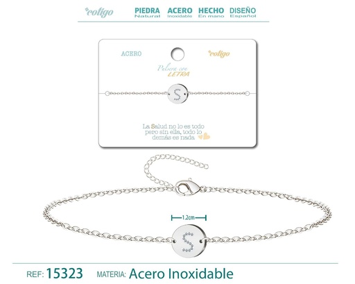 [15323] Pulsera con letra A en color plateado - Joyería de moda