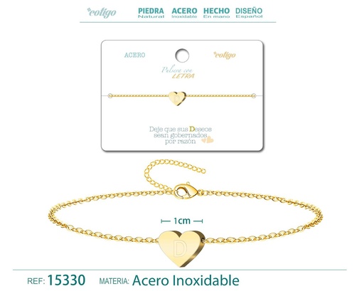 [15330] Pulsera con letra E en color dorado - Joyería de moda