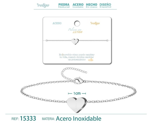 [15333] Pulsera de acero con letra "I" color plateado - Pulseras de letras