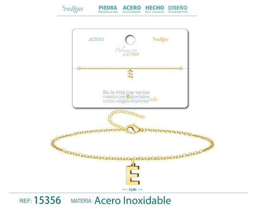 [15356] Pulsera con letra E en color dorado - Accesorios de moda
