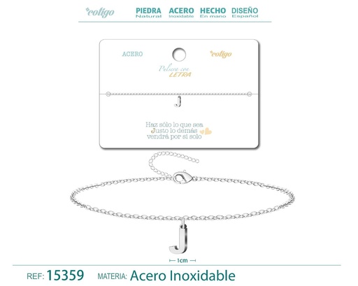 [15359] Pulsera con letra J en color plateado - Accesorios de moda