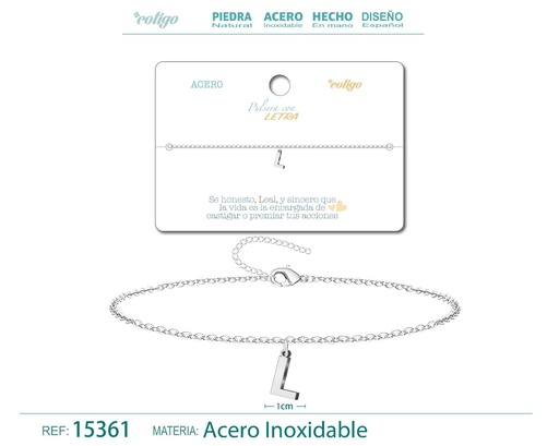 [15361] Pulsera con letra L en color plateado - Accesorios de moda