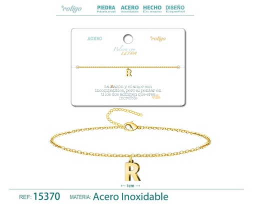 [15370] Pulsera con letra R en color dorado - Accesorios de moda