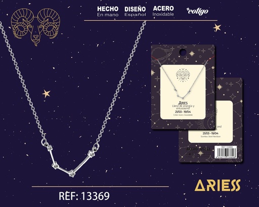 [13369] Collar mapa estelar del zodiaco Aries plateado con strass - Joyería zodiacal