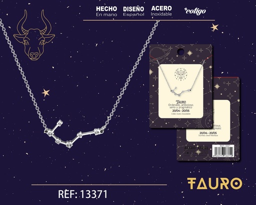 [13371] Collar mapa estelar del zodiaco Tauro plateado con strass - Joyería zodiacal