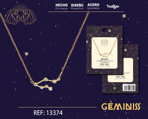 [13374] Collar mapa estelar del zodiaco Géminis dorado con strass - Joyería zodiacal